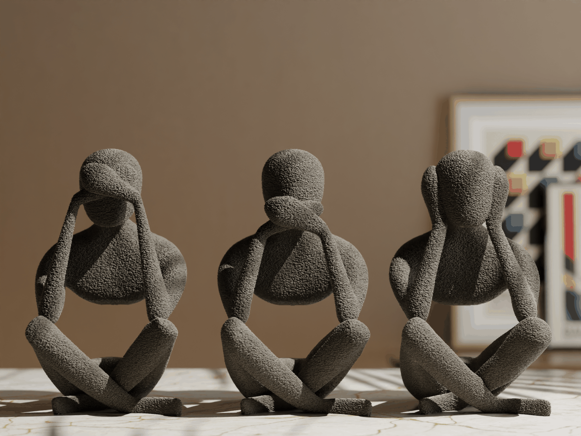 3D-gedrucktes Figuren-Trio als Dekoobjekt