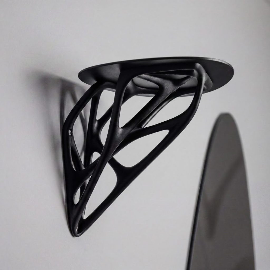 Filigrane 3D-gedruckte Wandhalterung in organischem Design – für Büro und Objekteinrichtung