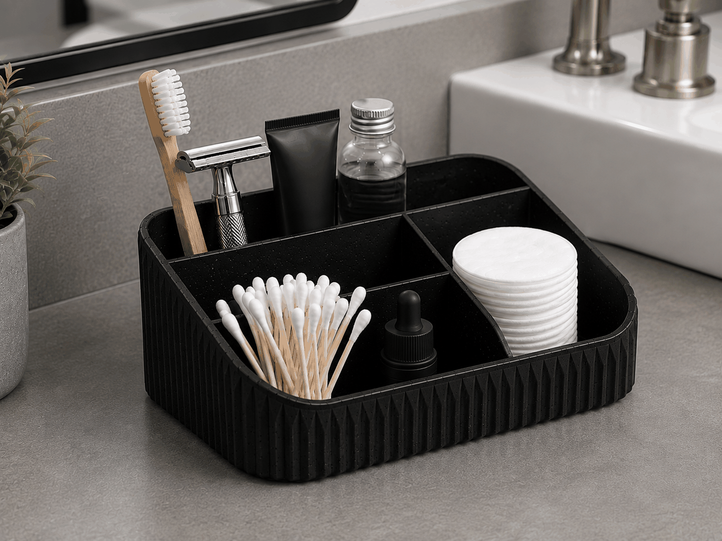 Badezimmer-Arbeitsplatten-Organizer mit sechs Fächern, PrintHero
