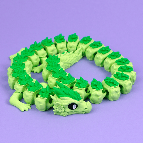 Beweglicher Flexi-Drache mit blattartigen Elementen entlang des Rückens, PrintHero