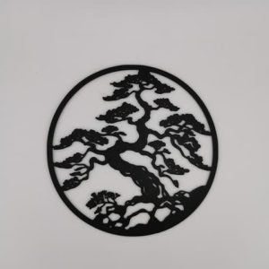 2D-Wandbild eines Bonsai-Baumes im runden Rahmen, PrintHero