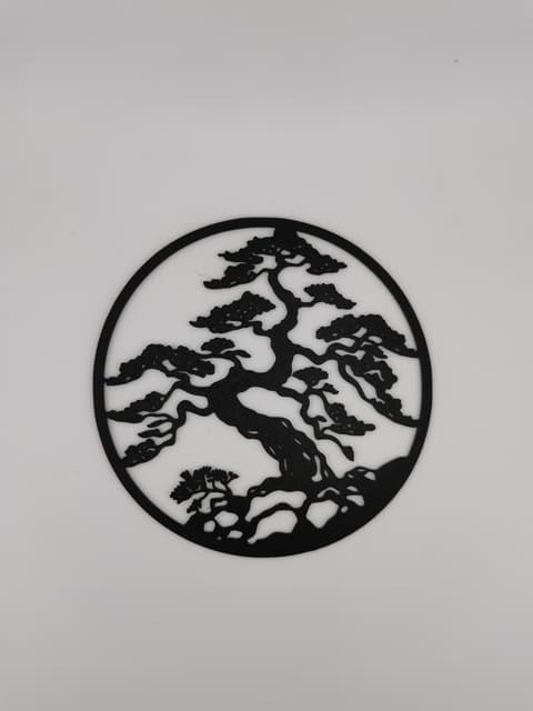2D-Wandbild eines Bonsai-Baumes im runden Rahmen, PrintHero