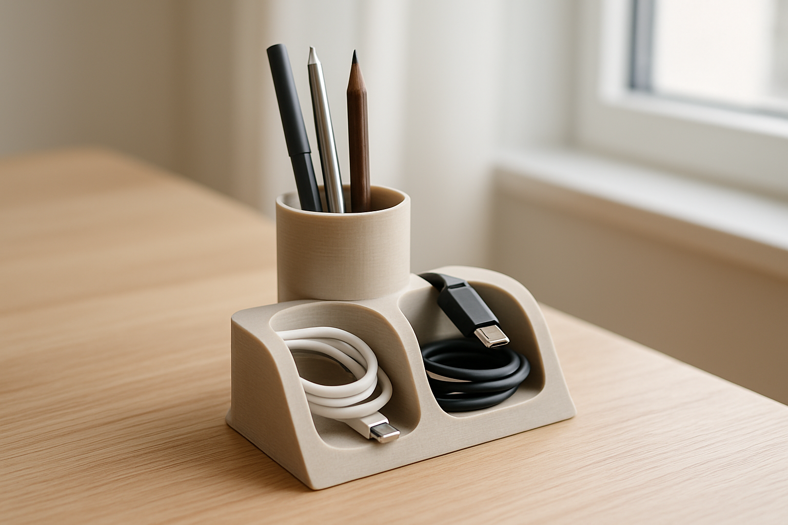 3D-gedruckter Schreibtisch-Organizer mit Stifthalter und Kabelmanagement