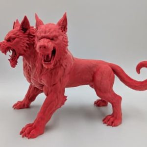 Detailreiche Cerberus-Statue mit drei fauchenden Köpfen, PrintHero