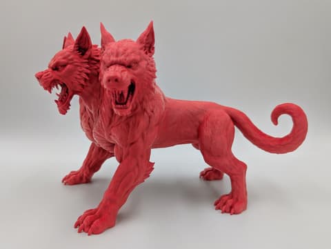 Detailreiche Cerberus-Statue mit drei fauchenden Köpfen, PrintHero