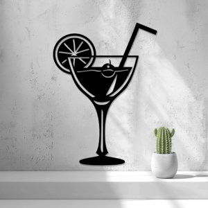 2D-Wandbild eines Cocktailglases mit Strohhalm und Zitrusscheibe, PrintHero