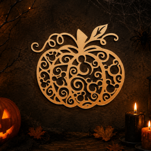 Dekorativer Kürbis mit ornamentalen Aussparungen für Halloween