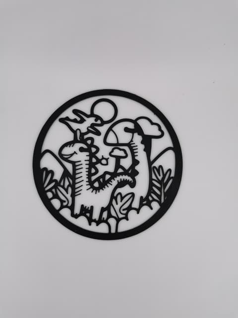 2D-Wandbild mit niedlichen Dinosauriern im runden Rahmen, PrintHero