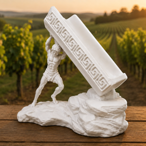 Dionysos Weinflaschenhalter, griechischer Weingott hält Weinflasche