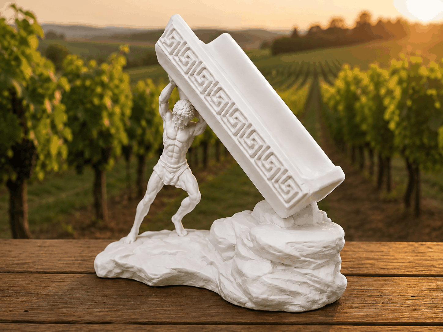 Dionysos Weinflaschenhalter, griechischer Weingott hält Weinflasche