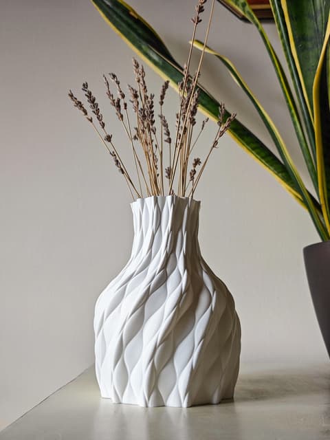 Bauchige Blumenvase mit geflochten wirkender Diamant-Textur, PrintHero