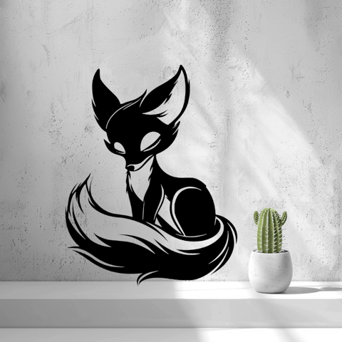 2D-Wandbild eines sitzenden Fuchses im Scherenschnitt-Stil, PrintHero