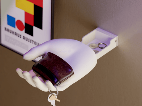 Wandhalter in Handform mit versteckter Schublade für Schlüssel und Kleinteile, PrintHero
