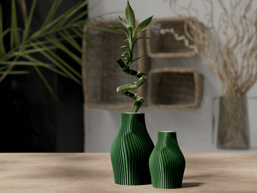 Gerillte Vase für Glücksbambus mit Schraubdeckel, PrintHero