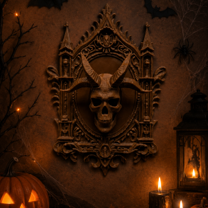 Halloween-Dämonenportal Wanddekoration mit Totenkopf und Hörnern