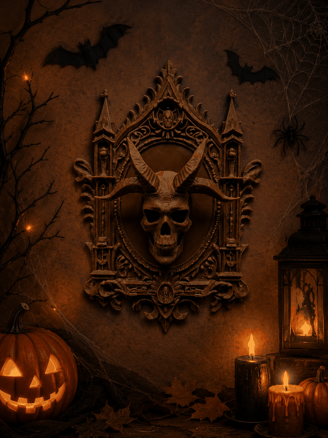 Halloween-Dämonenportal Wanddekoration mit Totenkopf und Hörnern