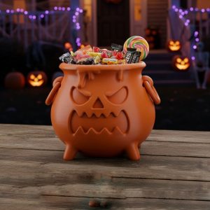 Halloween-Kessel als Süßigkeitenschale mit Kürbisgesicht, PrintHero