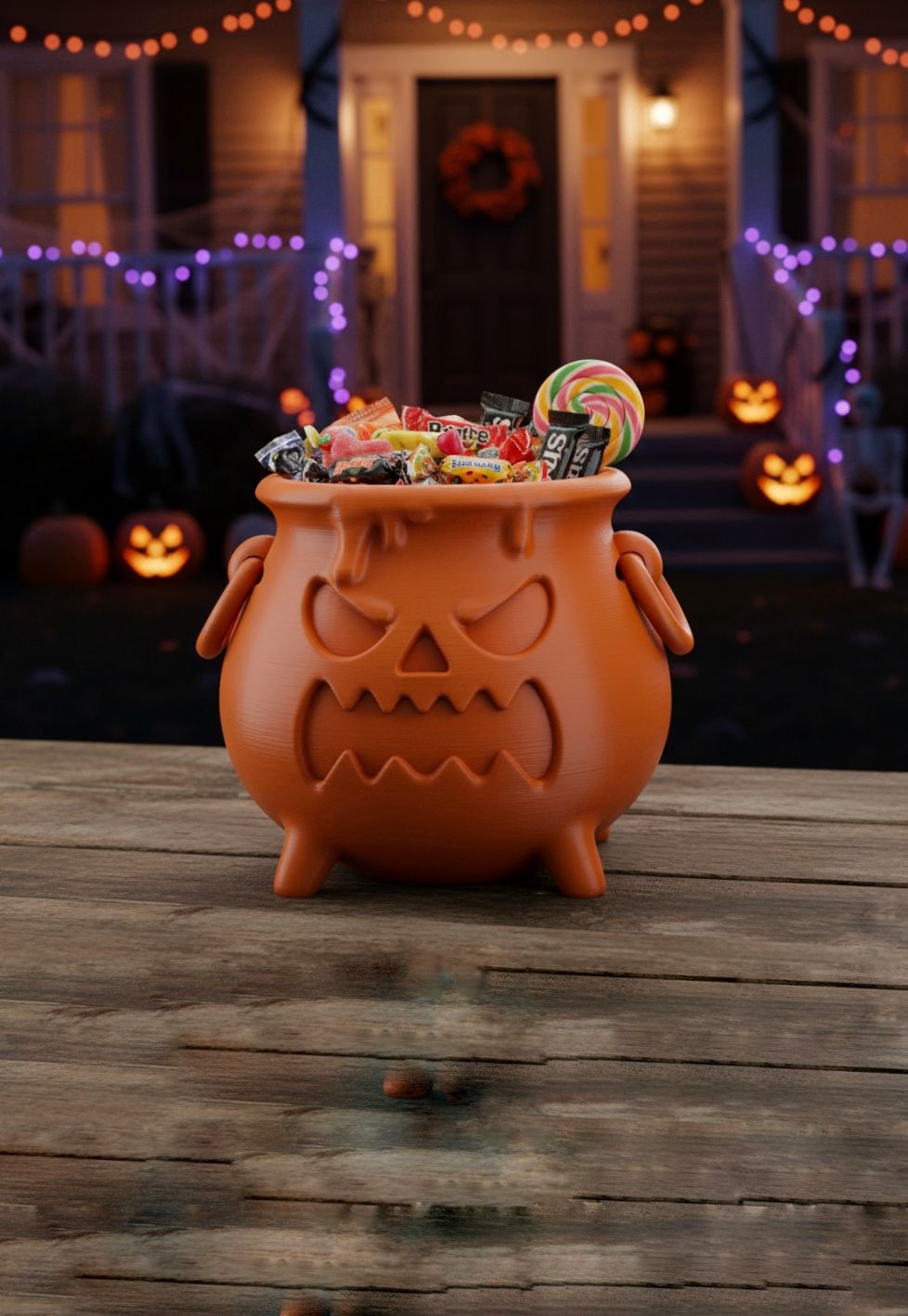 Halloween-Kessel als Süßigkeitenschale mit Kürbisgesicht, PrintHero
