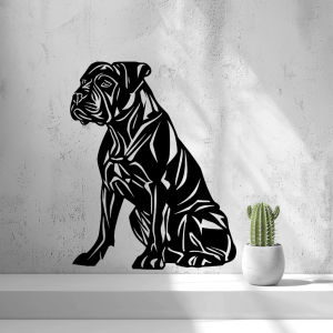 2D-Wandbild eines sitzenden Hundes im Scherenschnitt-Stil, PrintHero