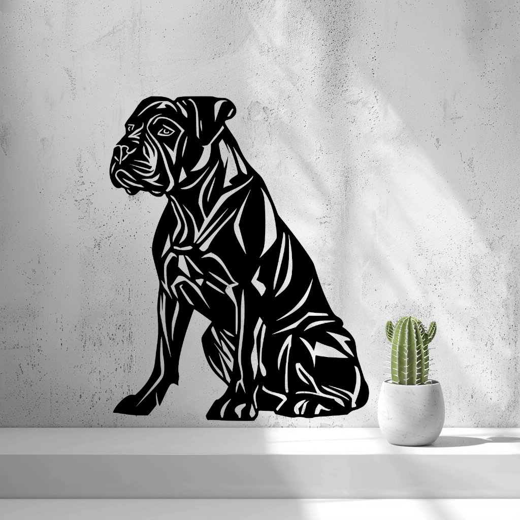 2D-Wandbild eines sitzenden Hundes im Scherenschnitt-Stil, PrintHero