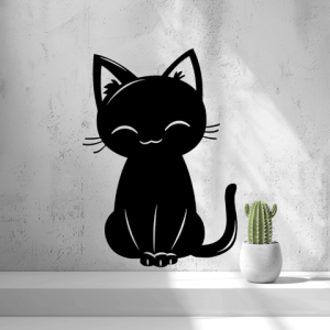 2D-Wandbild einer niedlichen sitzenden Katze im Scherenschnitt-Stil, PrintHero
