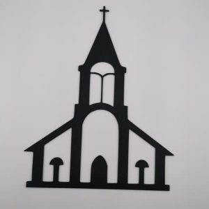 2D-Wandbild einer Kirchensilhouette im Scherenschnitt-Stil, PrintHero