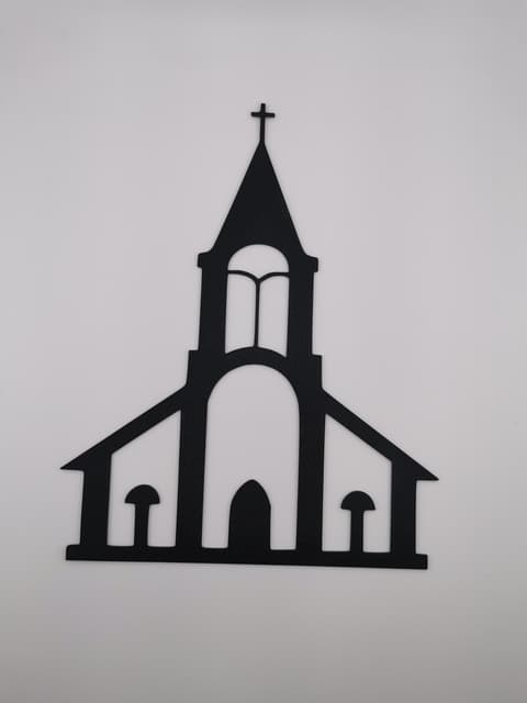 2D-Wandbild einer Kirchensilhouette im Scherenschnitt-Stil, PrintHero