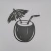 2D-Wandbild eines Kokosnuss-Cocktails mit Strohhalm und Schirmchen, PrintHero