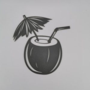 2D-Wandbild eines Kokosnuss-Cocktails mit Strohhalm und Schirmchen, PrintHero