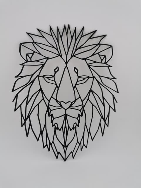 2D-Wandbild eines Löwenkopfes im geometrischen Low-Poly-Stil, PrintHero