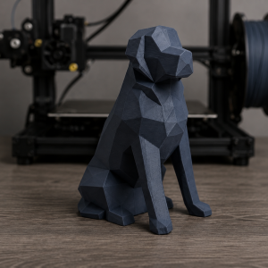 Geometrische Low-Poly-Hundefigur in sitzender Pose, PrintHero