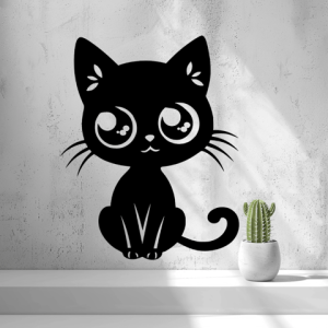2D-Wandbild einer niedlichen Cartoon-Katze mit großen Augen, PrintHero