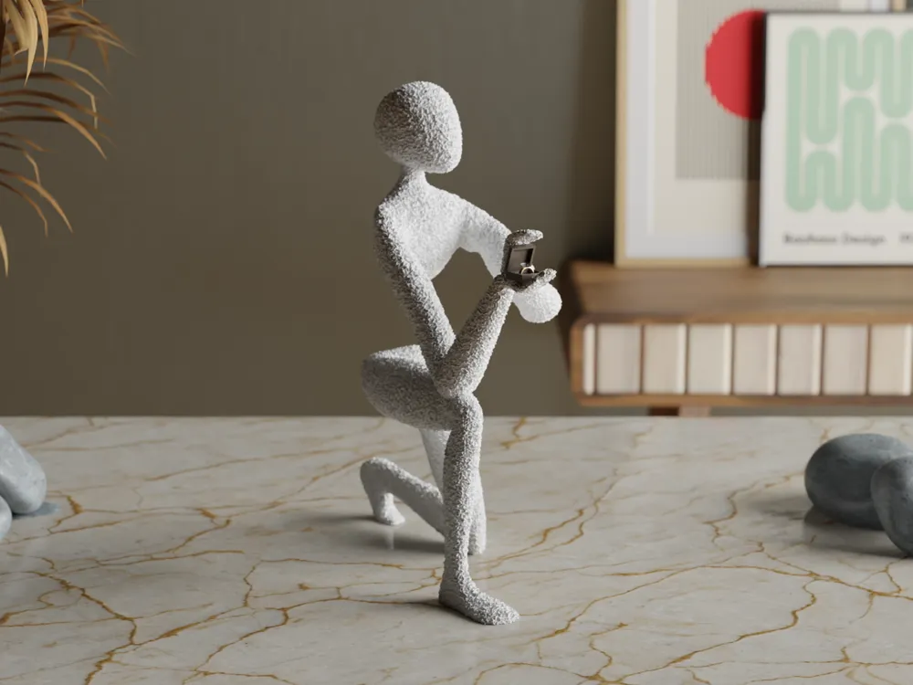 Abstrakte NObody-Figur beim kniend Heiratsantrag mit Ringbox, PrintHero