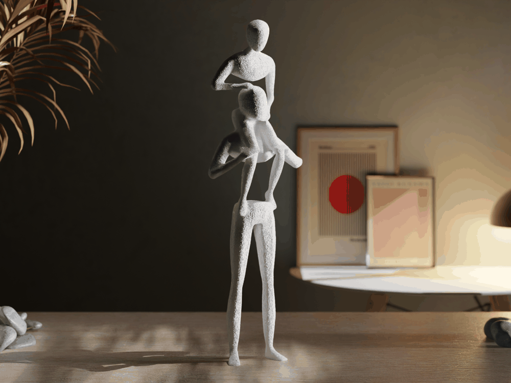 Skulptur eines Erwachsenen, der ein Kind trägt, PrintHero