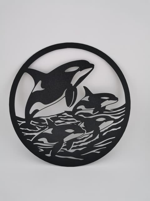 2D-Wandbild mit einer Orca-Familie im Ozean, rundes Design, PrintHero