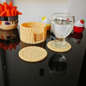 Sechs Untersetzer im Rattan-Look mit passendem Aufbewahrungskorb, PrintHero