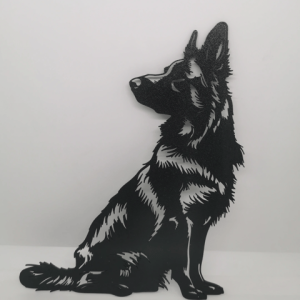 2D-Wandbild eines sitzenden Deutschen Schäferhundes im Scherenschnitt-Stil, PrintHero