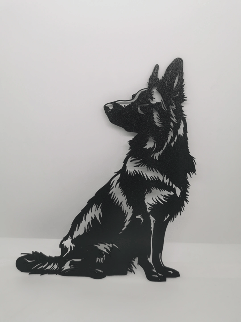 2D-Wandbild eines sitzenden Deutschen Schäferhundes im Scherenschnitt-Stil, PrintHero