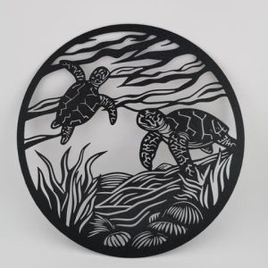 2D-Wandbild mit zwei Meeresschildkröten im runden Rahmen, PrintHero