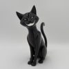 Stilisierte schwarze Katzenfigur mit breitem Grinsen, PrintHero