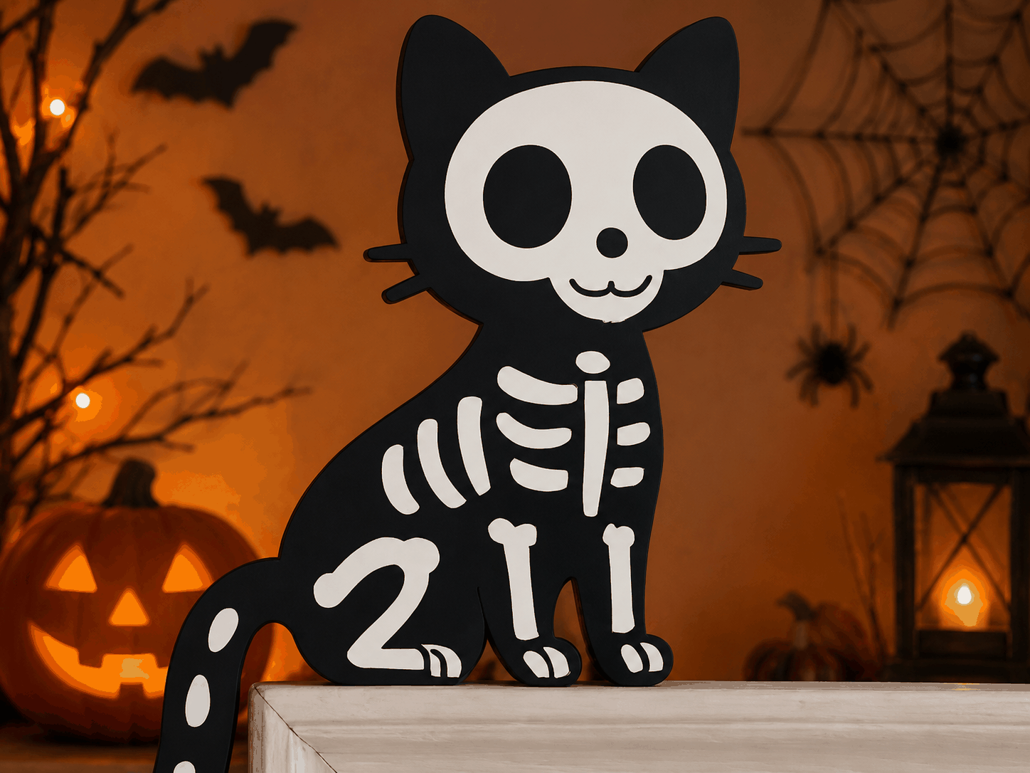 Skelettkatze Türecken-Dekoration für Halloween