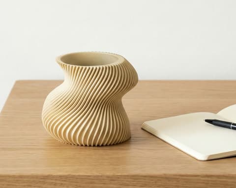 Eleganter, gedrehter Stiftebecher mit feiner Rillenstruktur, PrintHero