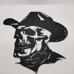 2D-Wandbild eines Totenkopfs mit Cowboyhut und Halstuch, PrintHero