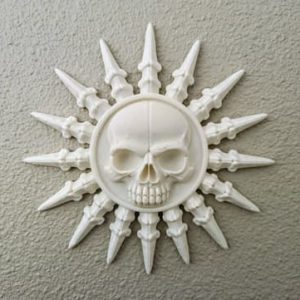 Gothic Wanddekoration mit Totenkopf-Zentrum und strahlenförmigen Knochenspitzen, PrintHero
