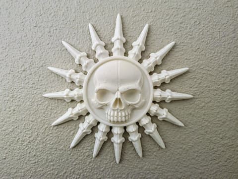 Gothic Wanddekoration mit Totenkopf-Zentrum und strahlenförmigen Knochenspitzen, PrintHero