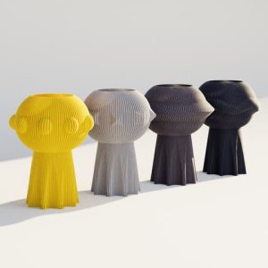 Vase mit stilisiertem Alien-Gesicht und gerillter Struktur, PrintHero