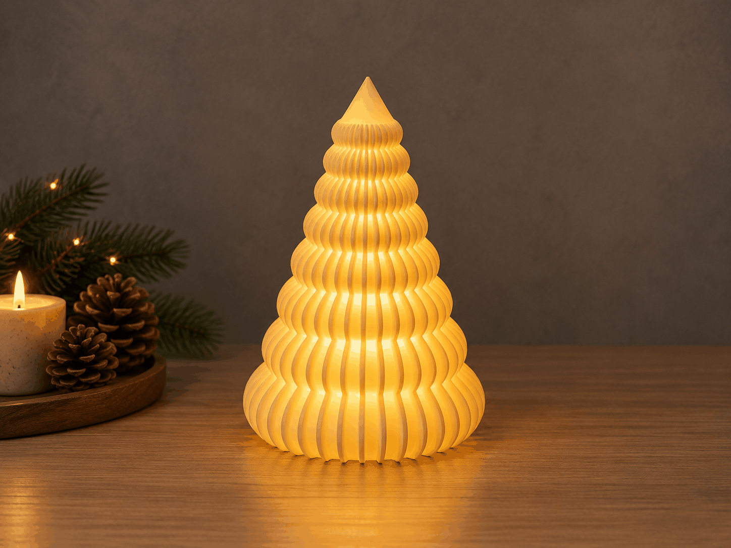 Gerippter Weihnachtsbaum als Lichtdiffusor für LED-Teelicht, PrintHero