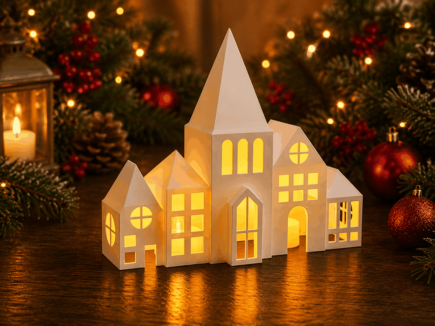 Weihnachtshaus LED-Teelicht Deko, beleuchteter Teelichthalter