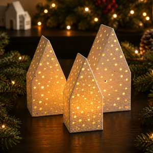 Weihnachtshaus mit Lochmuster als LED-Teelichthalter