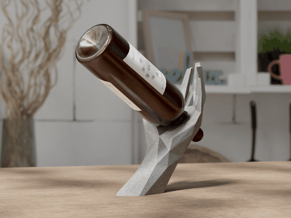 Low-Poly-Weinflaschenhalter Detailansicht, PrintHero